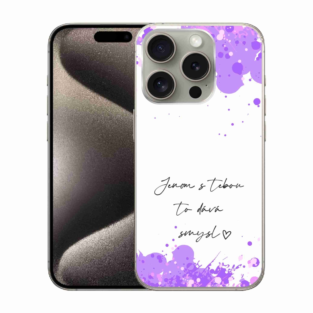 Gélový kryt mmCase na iPhone 15 Pro - zamilovaný text biele pozadie