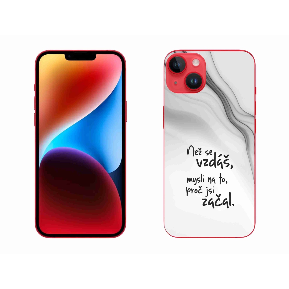 Gélový kryt mmCase na iPhone 14 Plus - citát 2 biele pozadie
