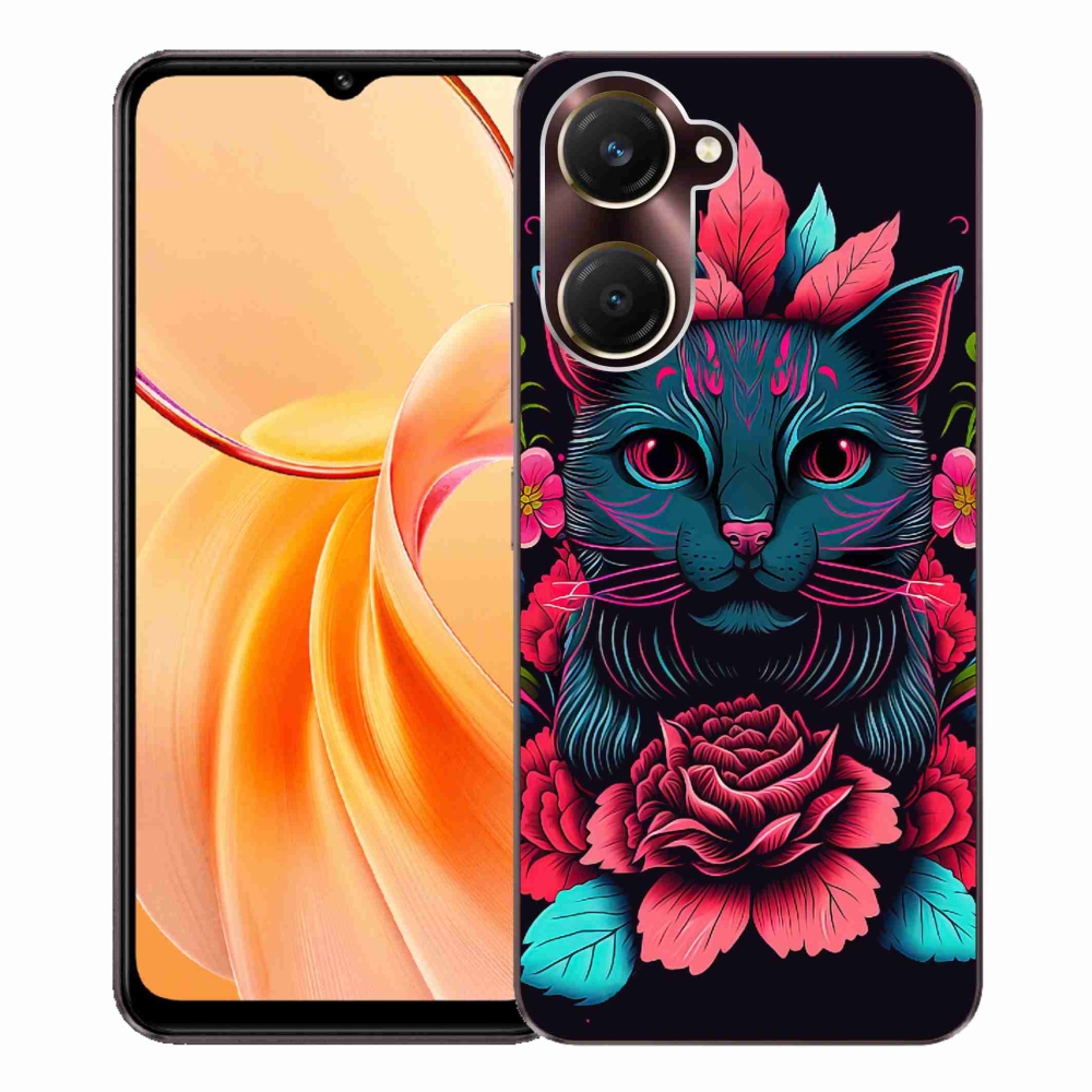 Gélový kryt mmCase na Vivo Y28s 5G - kvety a mačka
