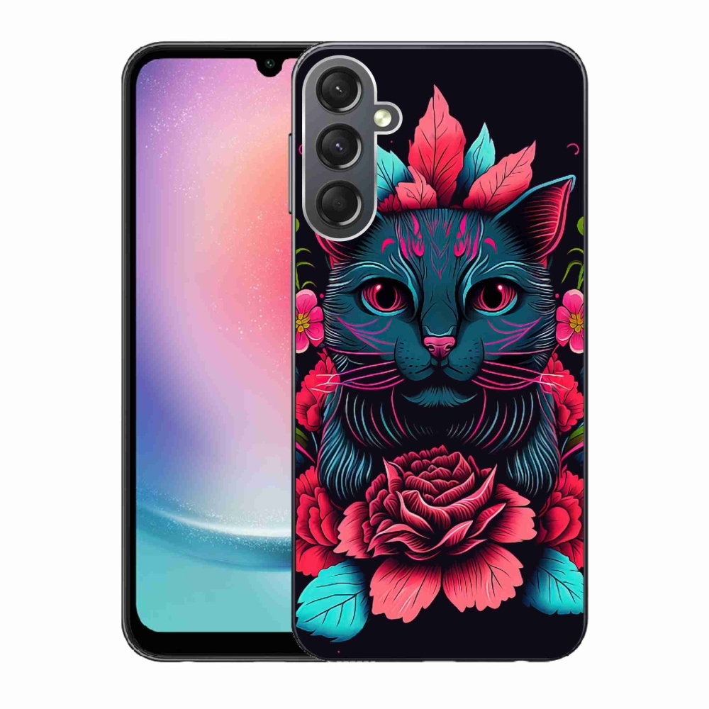 Gélový kryt mmCase na Samsung Galaxy A24 - kvety a mačka