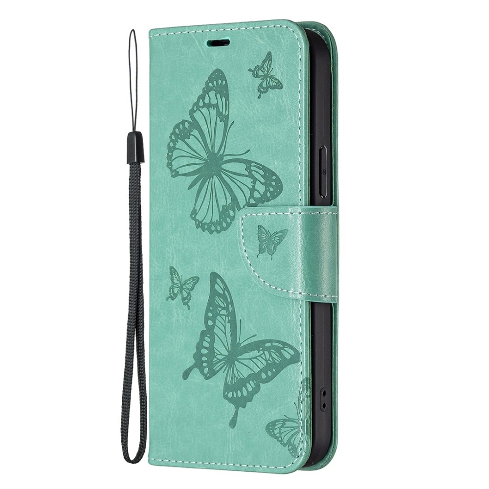 Butterfly knižkové púzdro na iPhone 16 - modrozelené