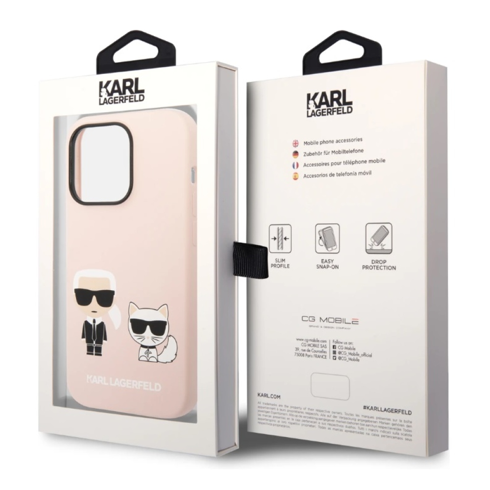 Karl Lagerfeld MagSafe kryt Liquid Silicone Karl and Choupette iPhone 14 Pro ružový