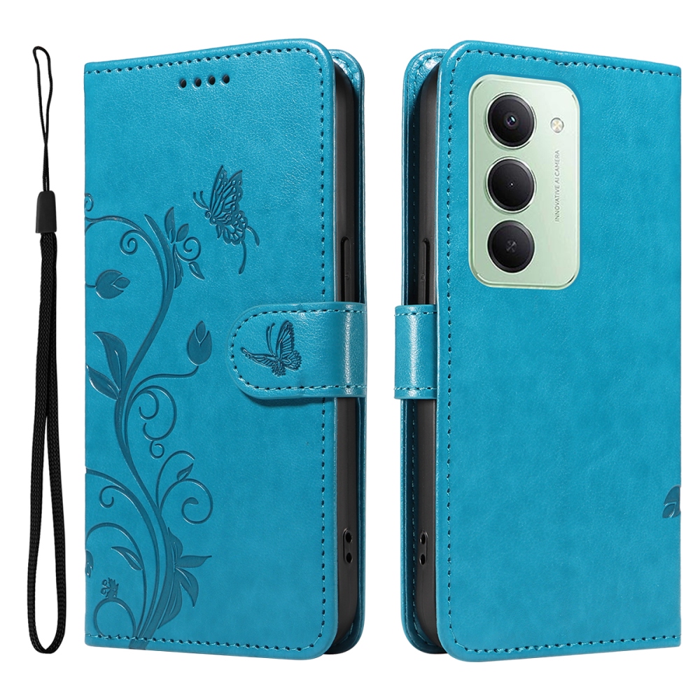 Flowery knižkové púzdro na Xiaomi Redmi 15 4G (171mm) - modré