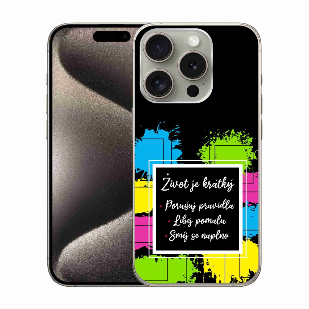 Gélový kryt mmCase na iPhone 15 Pro - citát 5 čierne pozadie