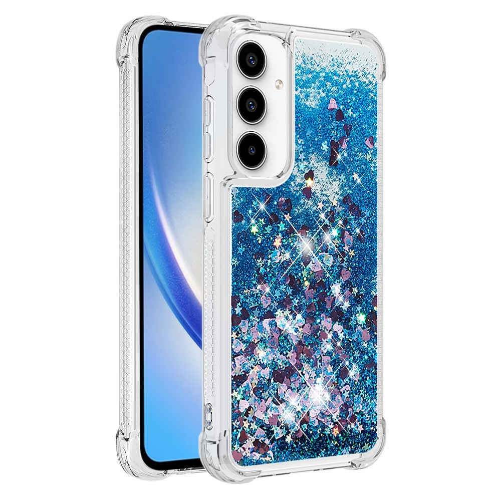 Glitter presýpací gélový obal na mobil Samsung Galaxy A36 5G - modrý/srdiečka