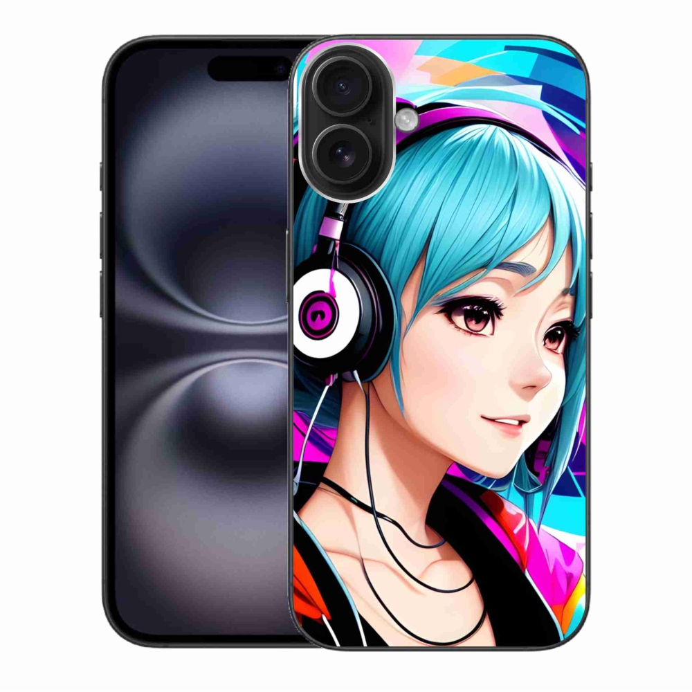 Gélový kryt mmCase na iPhone 16 Plus - dievča so slúchadlami