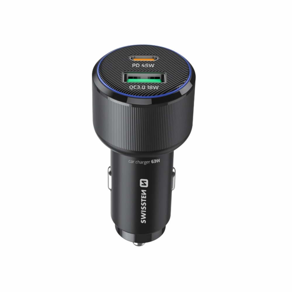 Swissten CL adaptér USB-C PD + USB-A, 63W - čierny + kábel USB-C / USB-C, 1m