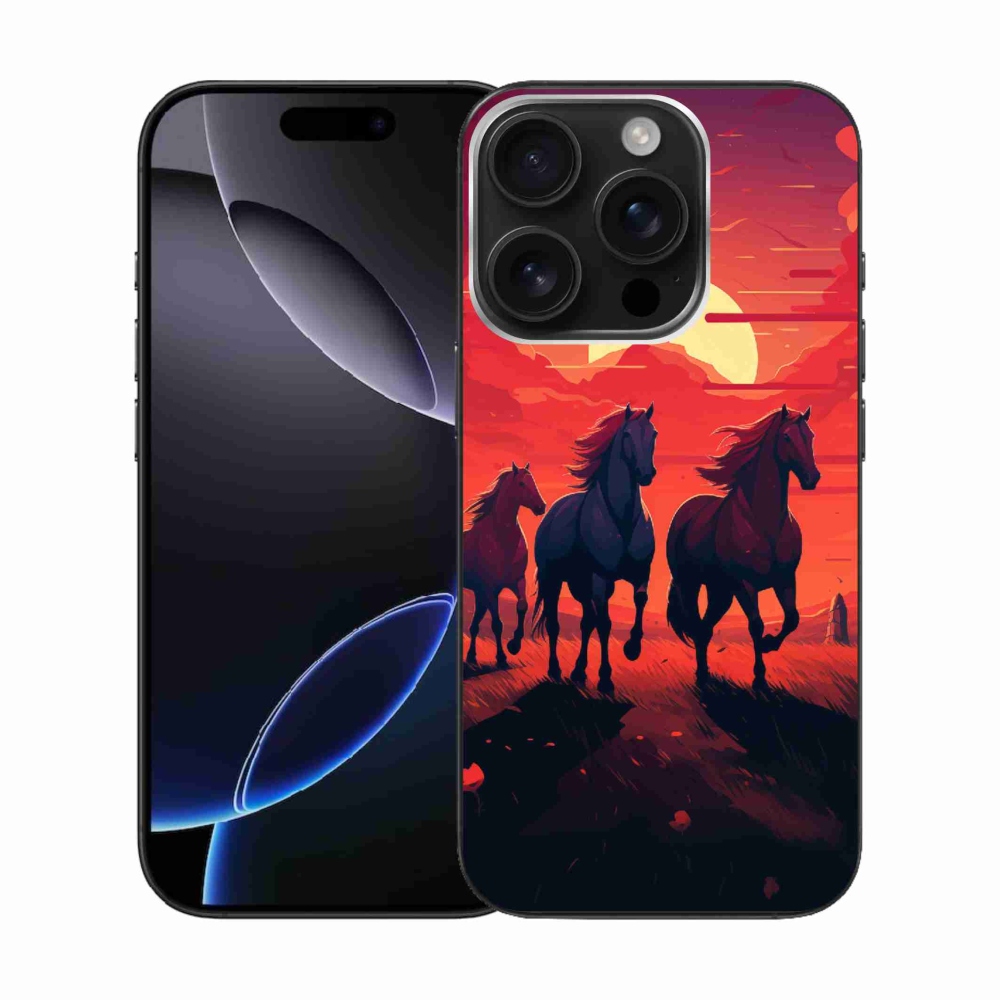 Gélový kryt mmCase na iPhone 16 Pro - kone a západ slnka