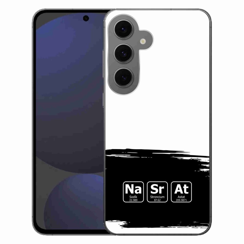 Gélový kryt mmCase na Samsung Galaxy S24 FE - chemické prvky čiernobiele pozadie