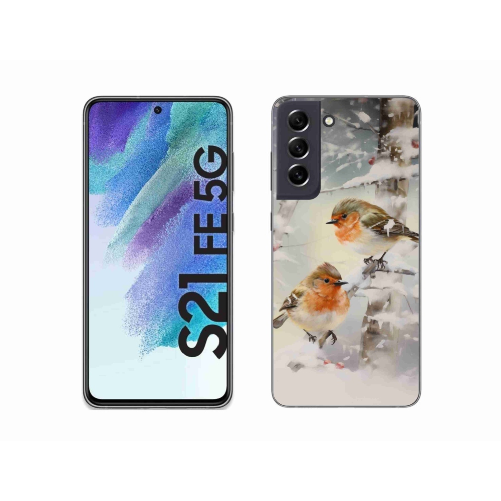 Gélový kryt mmCase na Samsung Galaxy S21 FE 5G - vtáčiky v zime