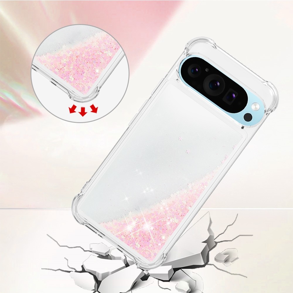 Glitter presýpací gélový obal na Google Pixel 10 Pro/Pixel 10 - ružový/hviezdičky