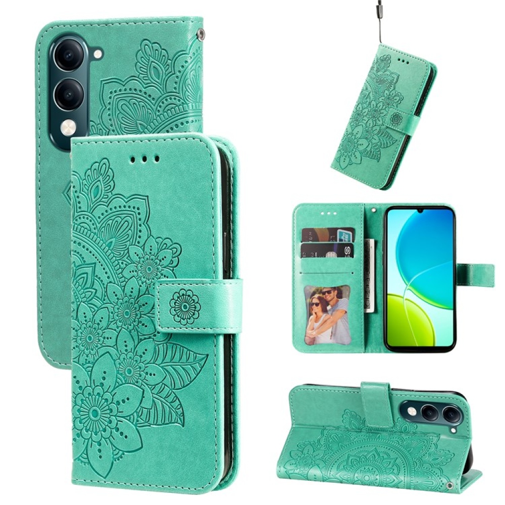 Floral knižkové puzdro na Vivo Y29s 5G - modrozelené