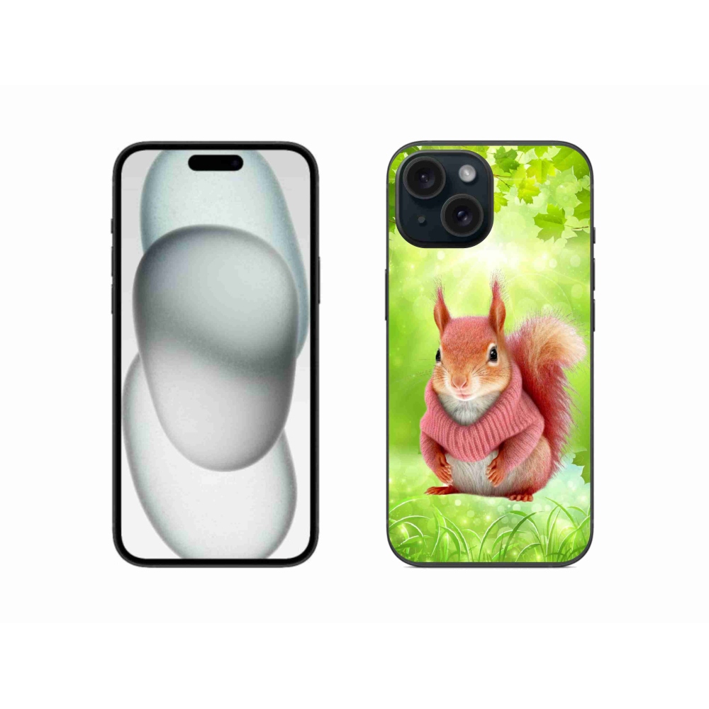 Gélový kryt mmCase na iPhone 15 - veverička vo svetri