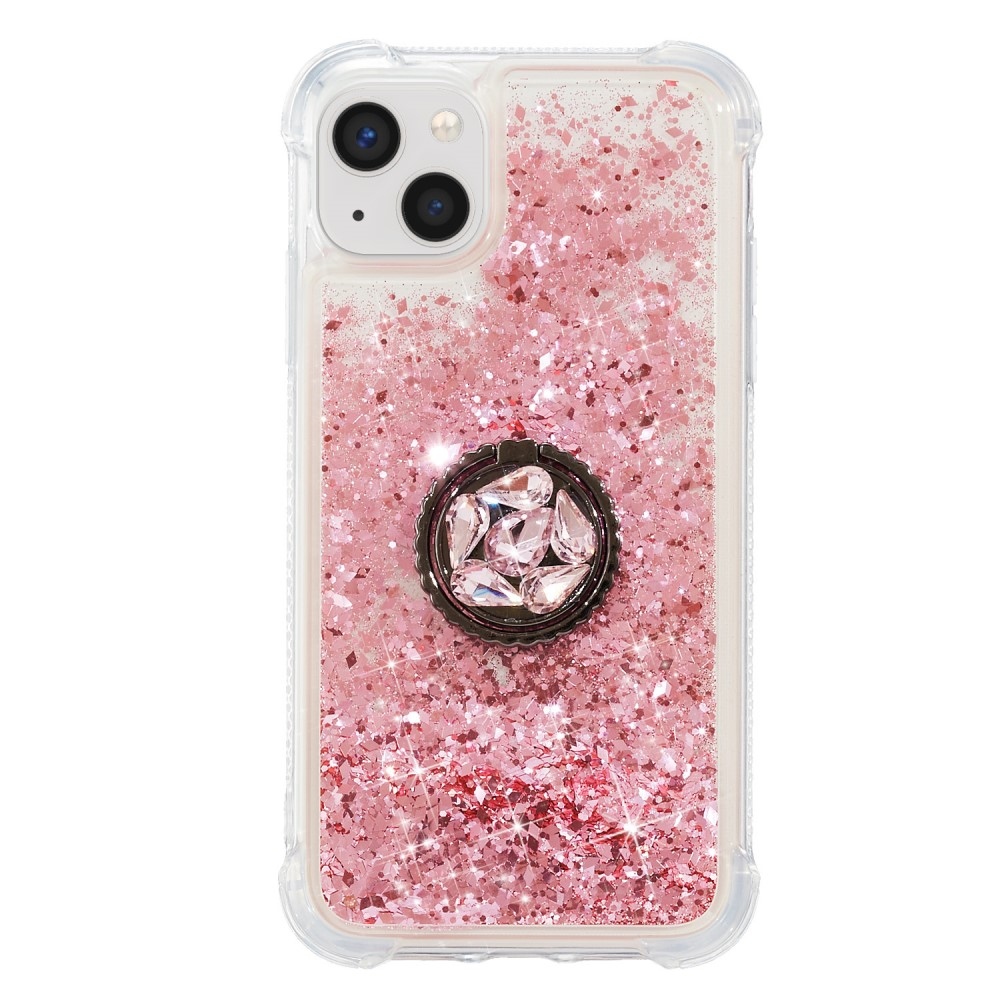 Glitter presýpací gélový obal na iPhone 15 - ružový