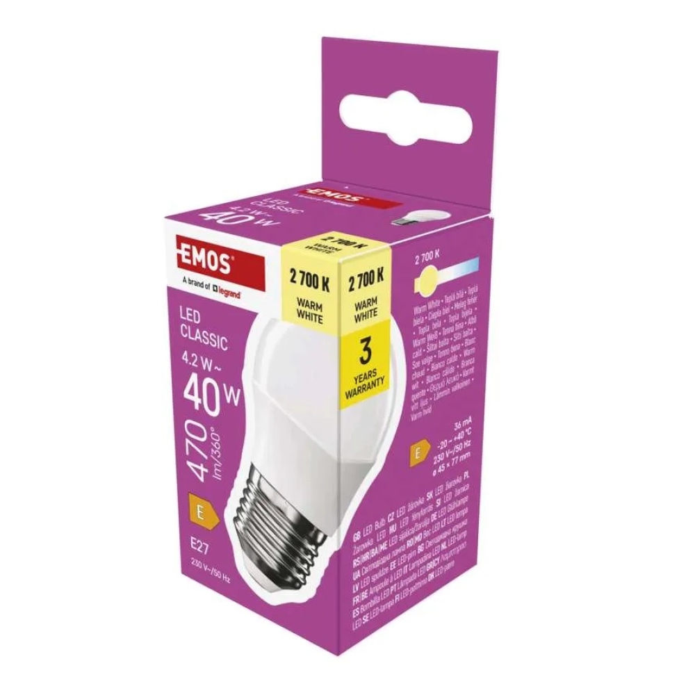 LED žiarovka Classic Mini Globe / E27 / 4,2 W (40 W) / 470 lm / teplá biela