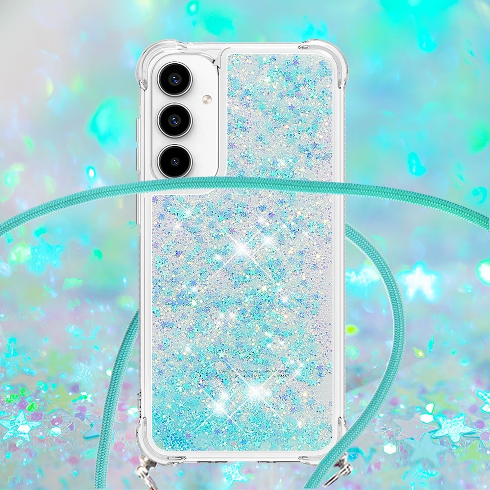 Glitters presýpacie gélový obal so šnúrkou na Samsung Galaxy A36 5G - modrý/hviezdičky