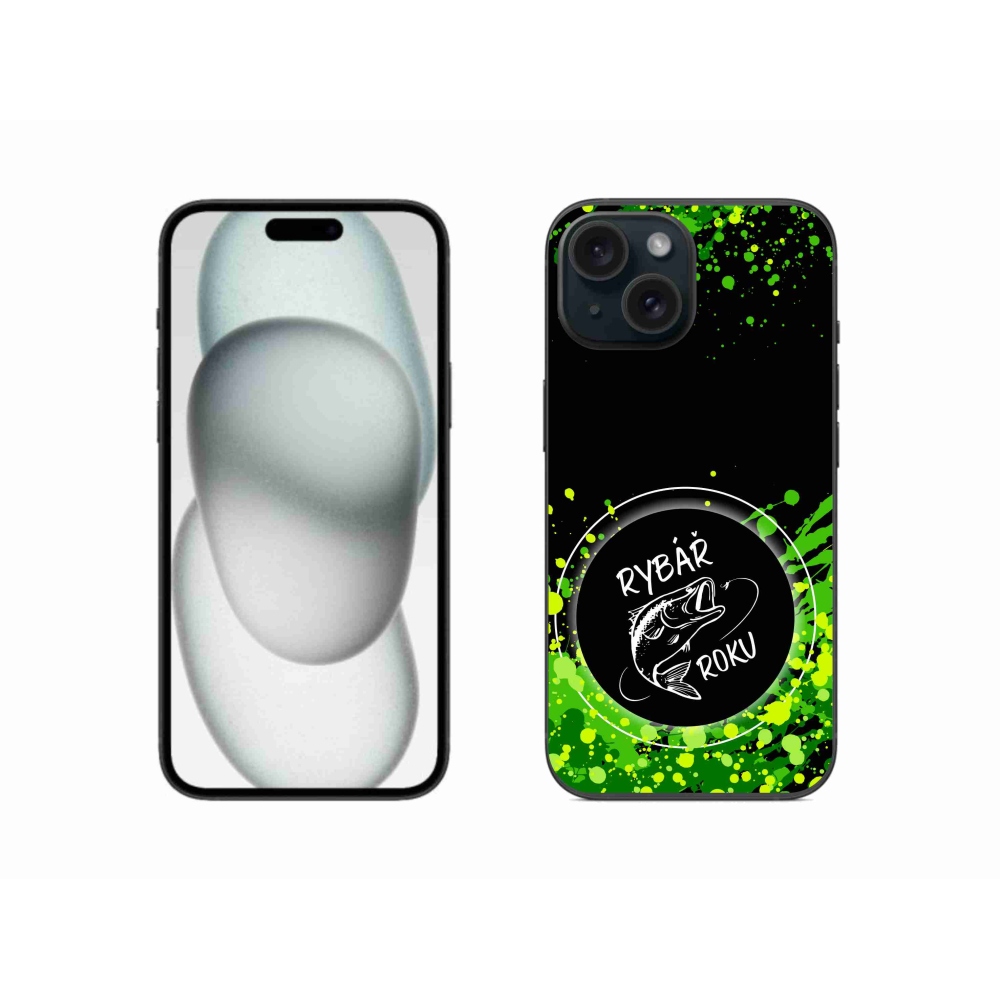 Gélový kryt mmCase na iPhone 15 - rybár roku čierne pozadie
