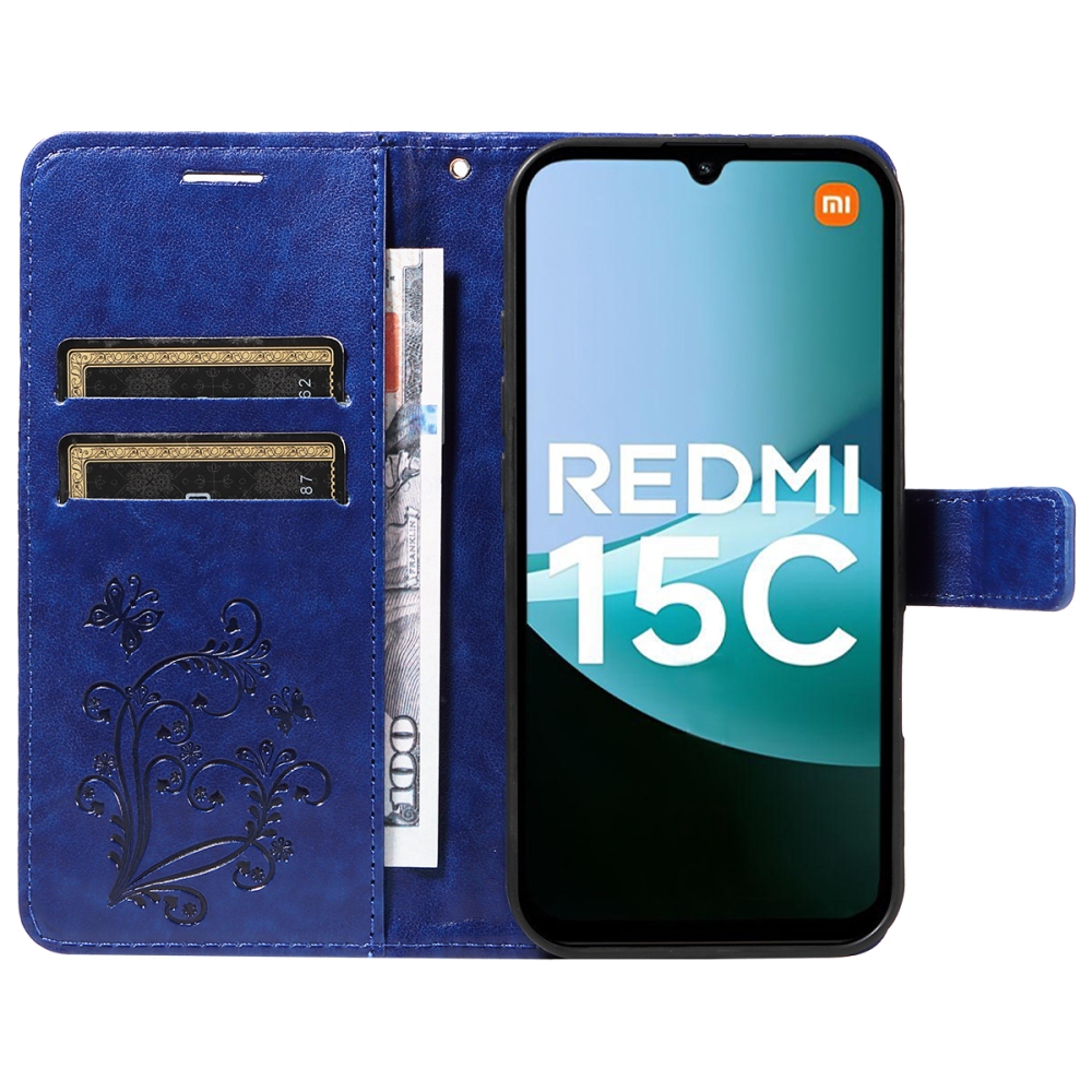 Big Butterfly knižkové púzdro na Xiaomi Redmi 15C 4G/5G (173mm) - modré