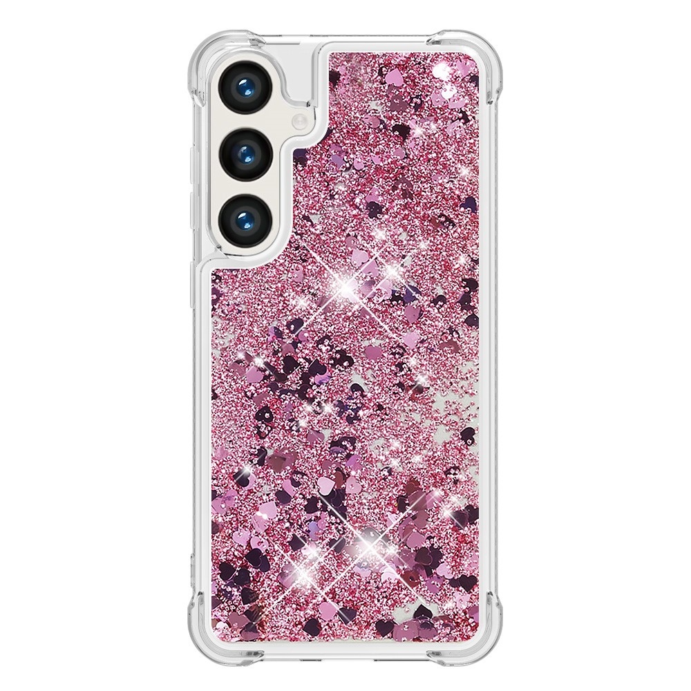 Glitter presýpací gélový obal na mobil Samsung Galaxy S24+ - ružovozlatý/srdiečka