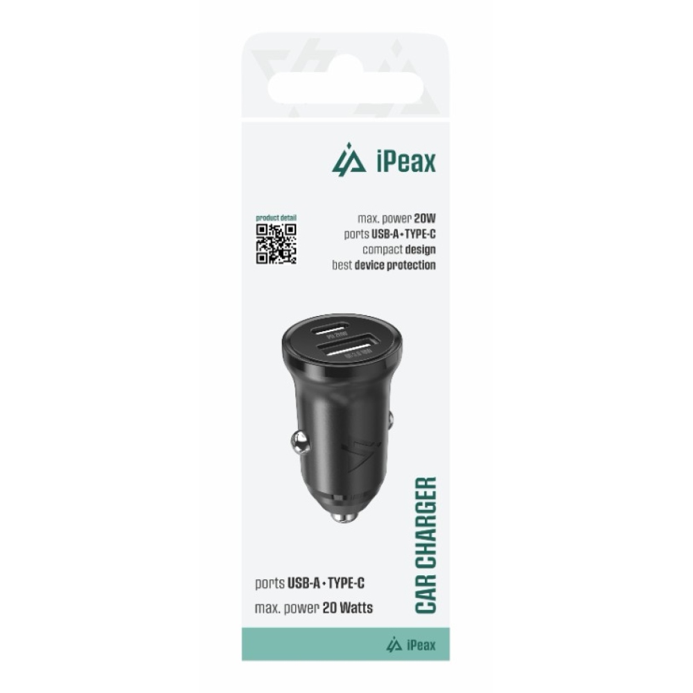 iPEAX Autonabíjačka CL-03, 20 W, 1x USB-C a USB-A - čierna