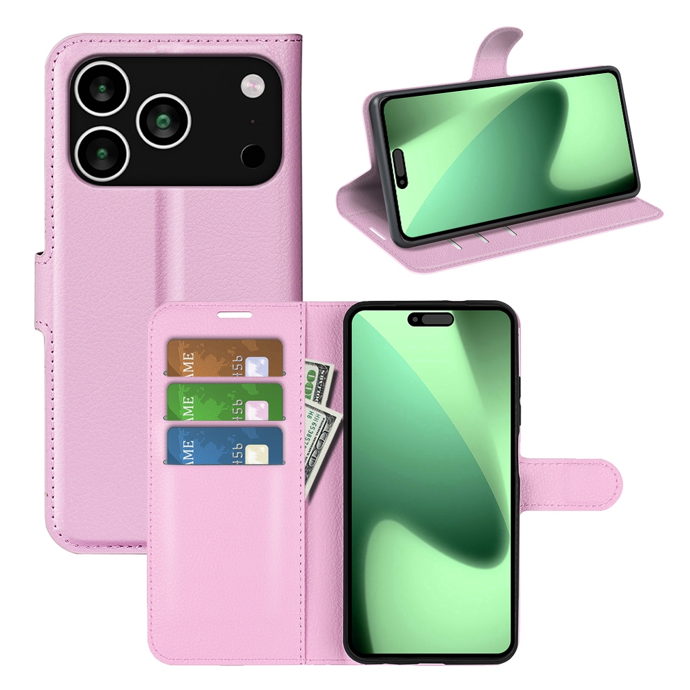 Litchi knižkové púzdro na iPhone 17 Pro - ružový