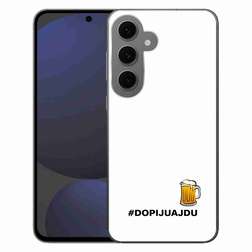 Gélový kryt mmCase na Samsung Galaxy S24 FE - pivný motív 1 biele pozadie