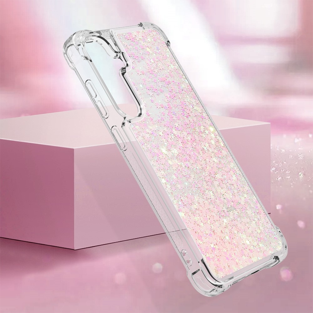 Glitter presýpací gélový obal na mobil Samsung Galaxy S24+ - ružový/hviezdičky