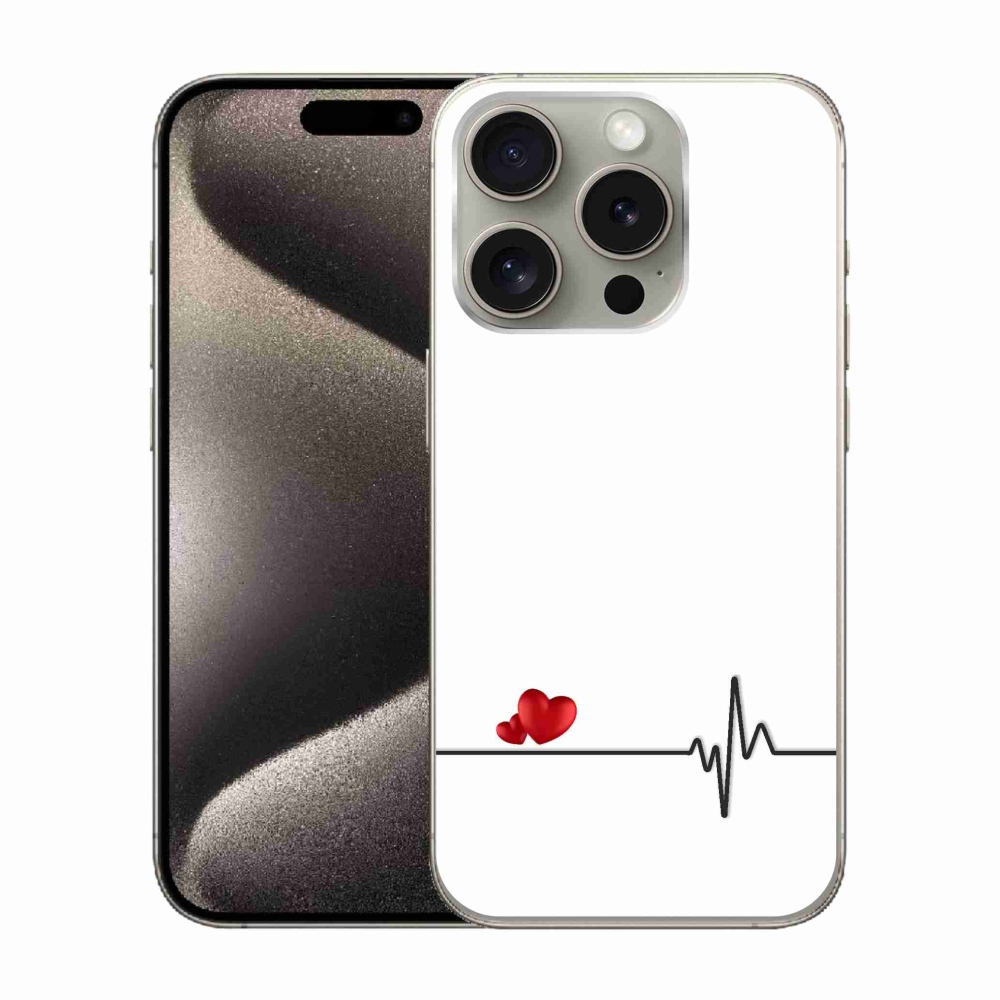Gélový kryt mmCase na iPhone 15 Pro - srdce a tep biele pozadie