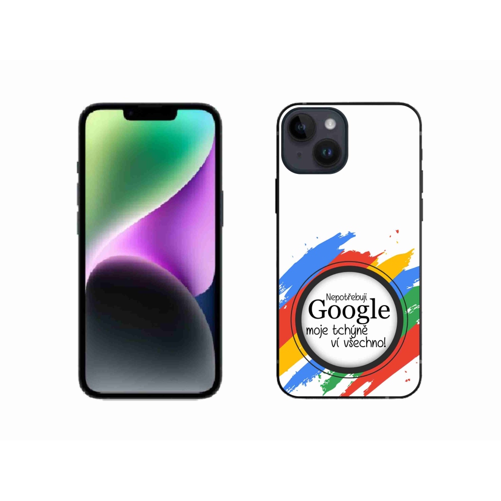 Gélový kryt mmCase na iPhone 14 - svokra vie všetko biele pozadie