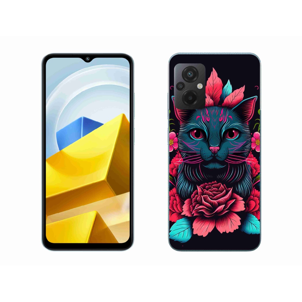 Gélový kryt mmCase na Xiaomi Poco M5 4G - kvety a mačka