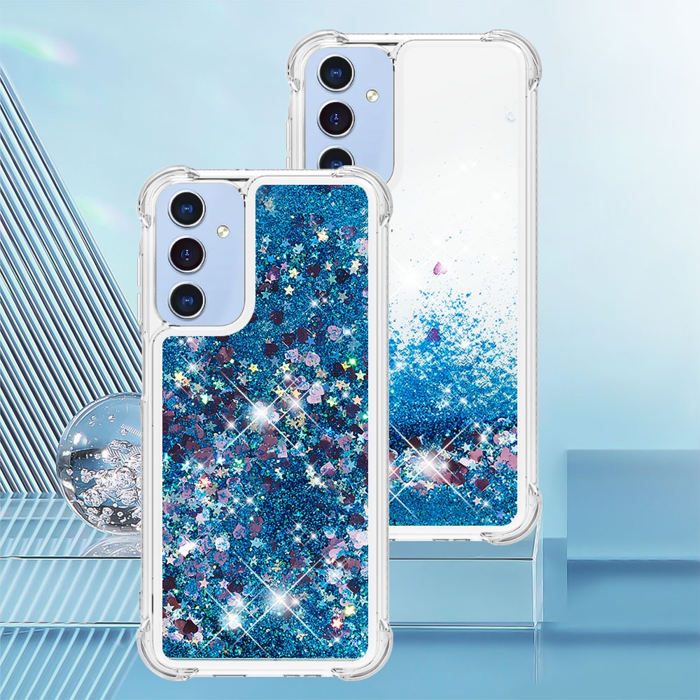 Glitter presýpacie gélový obal na Samsung Galaxy A17 5G - modrý/srdiečka