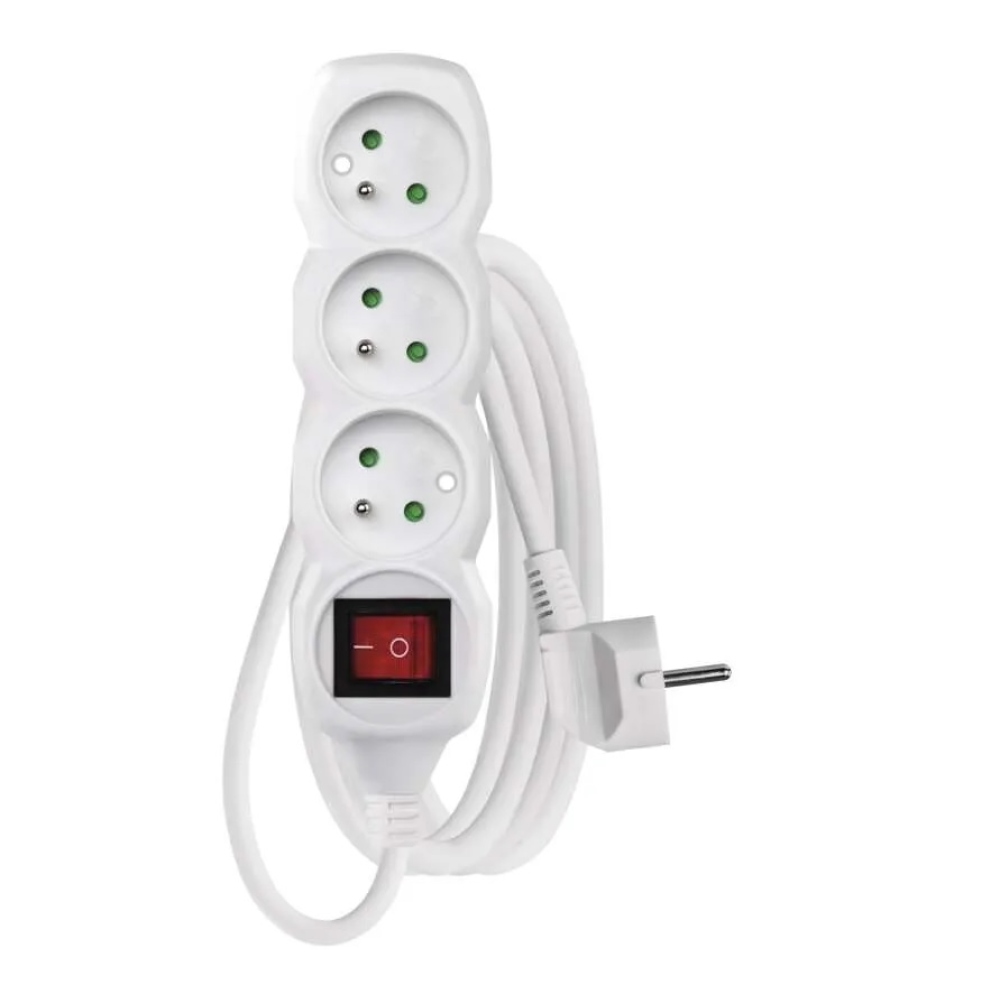 Predlžovací kábel 3 m / 3 zásuvky / s vypínačom / biely / PVC / 1 mm2