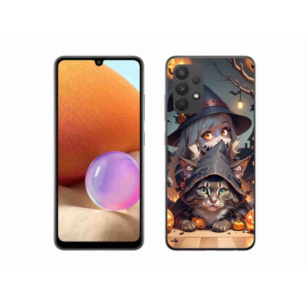 Gélový kryt mmCase na Samsung Galaxy A32 4G - čarodejnica s mačkou