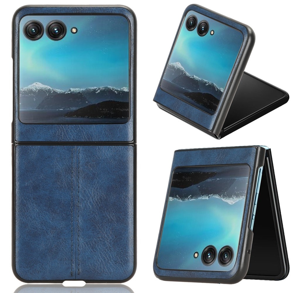 Vintages plastový kryt s umelou kožou na Motorola Razr 40 Ultra 5G - modrý