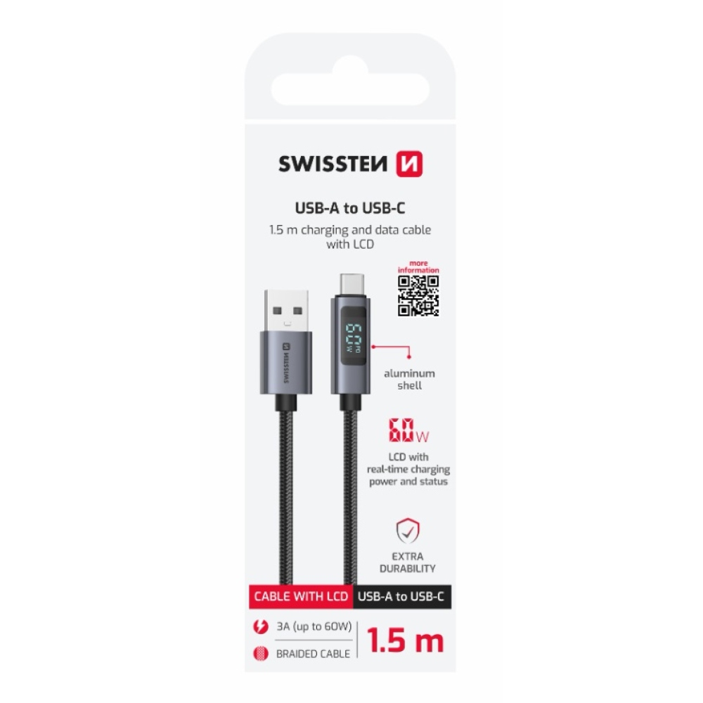 Swissten LCD kábel USB-A / USB-C 1,5m