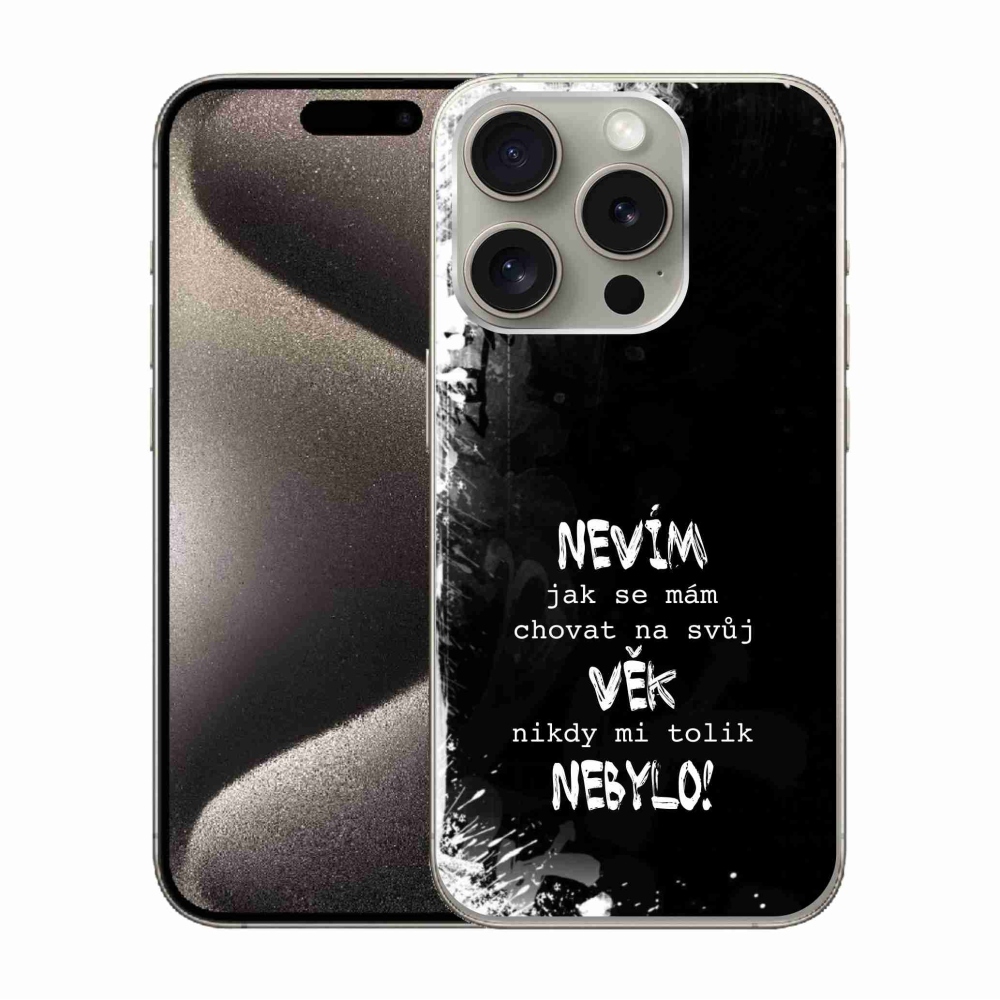 Gélový kryt mmCase na iPhone 15 Pro - vtipný text 14 čierne pozadie