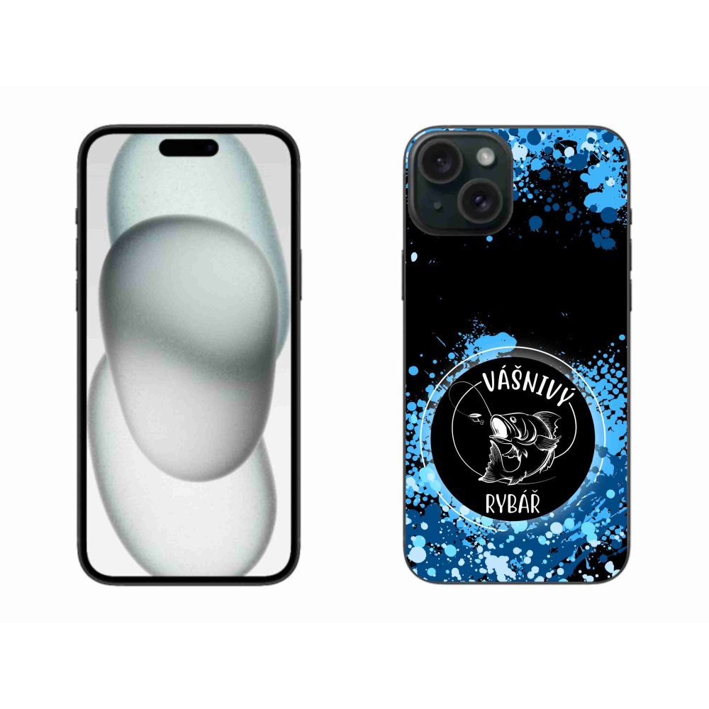Gélový kryt mmCase na iPhone 15 Plus - vášnivý rybár čierne pozadie
