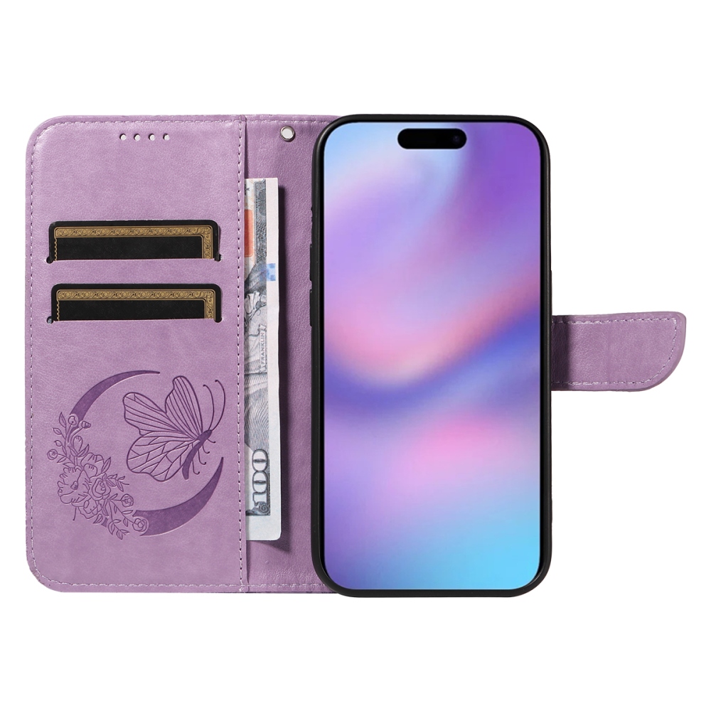 Floral Butterfly knižkové púzdro na iPhone 17 - svetlofialové