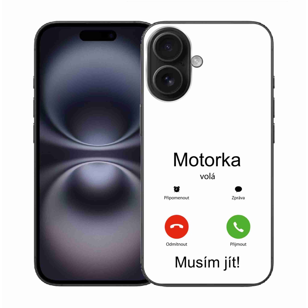 Gélový kryt mmCase na iPhone 16 - motorka volá biele pozadie