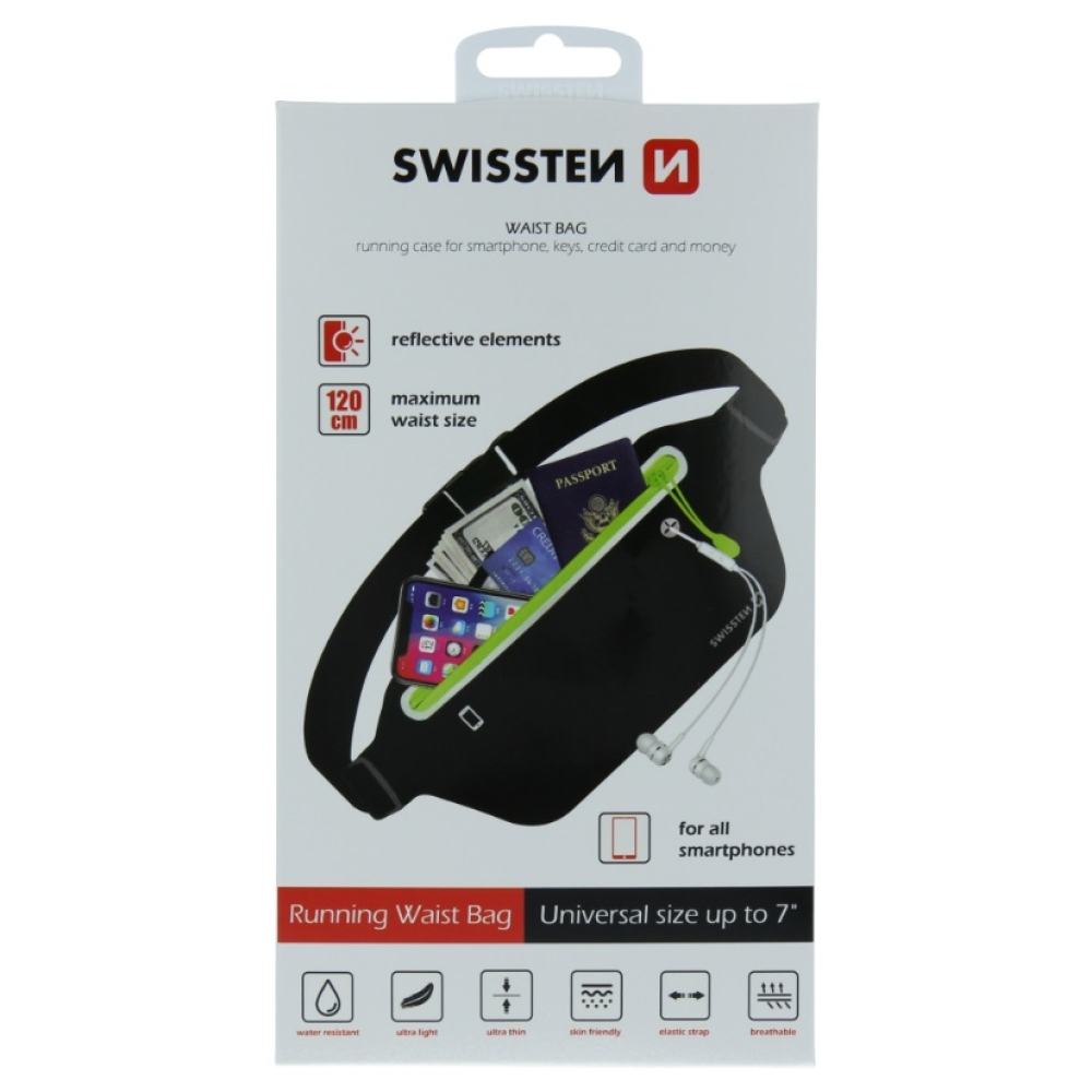 Swissten fitness puzdro Waist bag okolo pása - čierne/zelené
