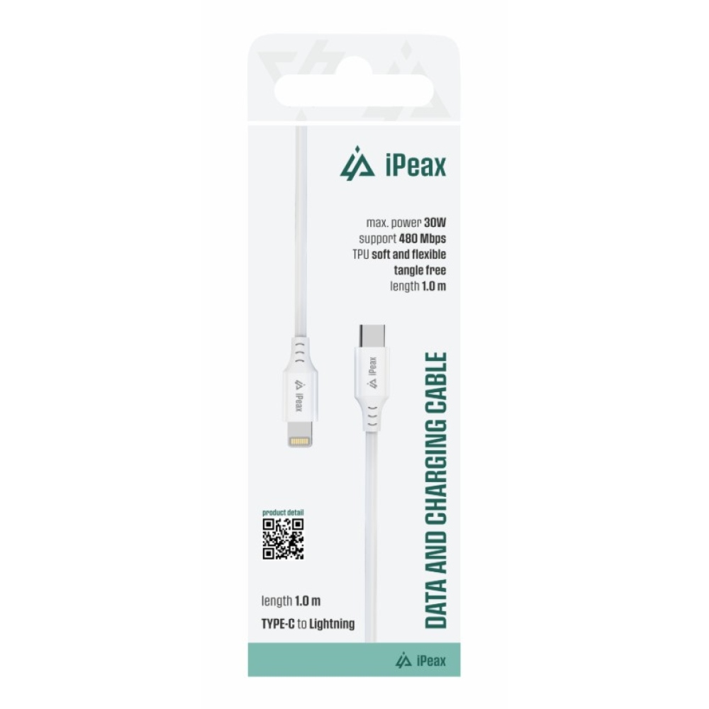 iPEAX TPU kábel USB-C / lightning 1 m, USB 2.0 - biely