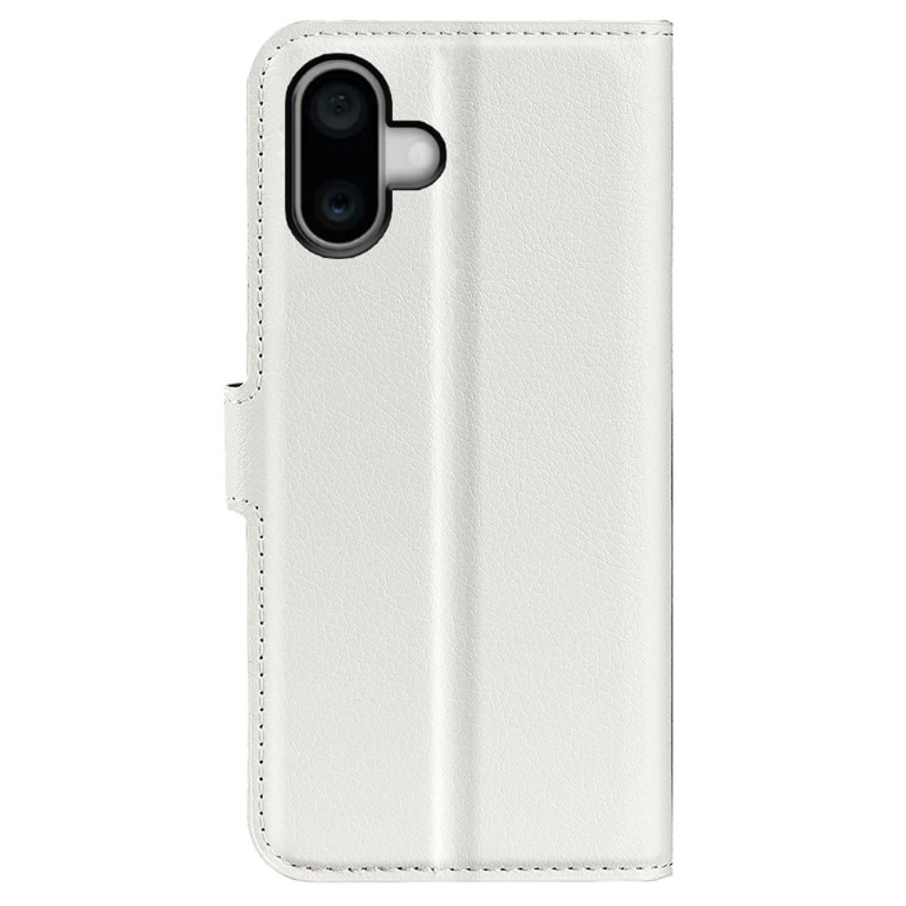 Litchi knižkové púzdro na iPhone 16 Plus - biele