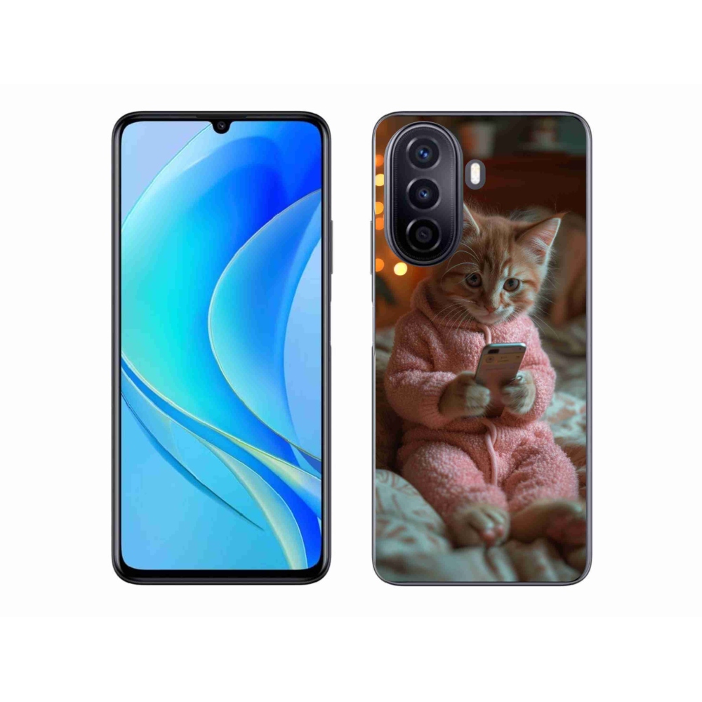 Gelový kryt mmCase na Huawei Nova Y70 - kotě s mobilem