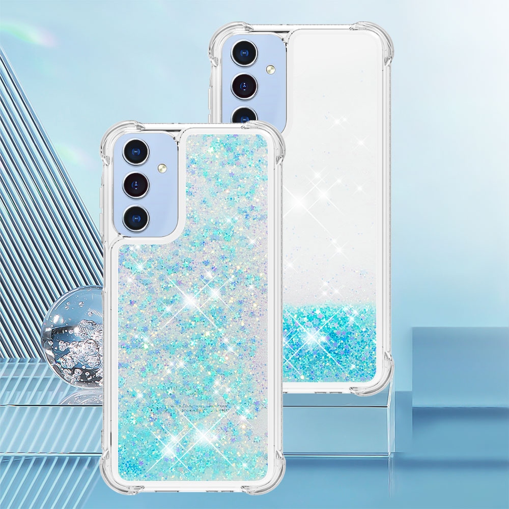 Glitter presýpacie gélový obal na Samsung Galaxy A17 5G - modrý/hviezdičky