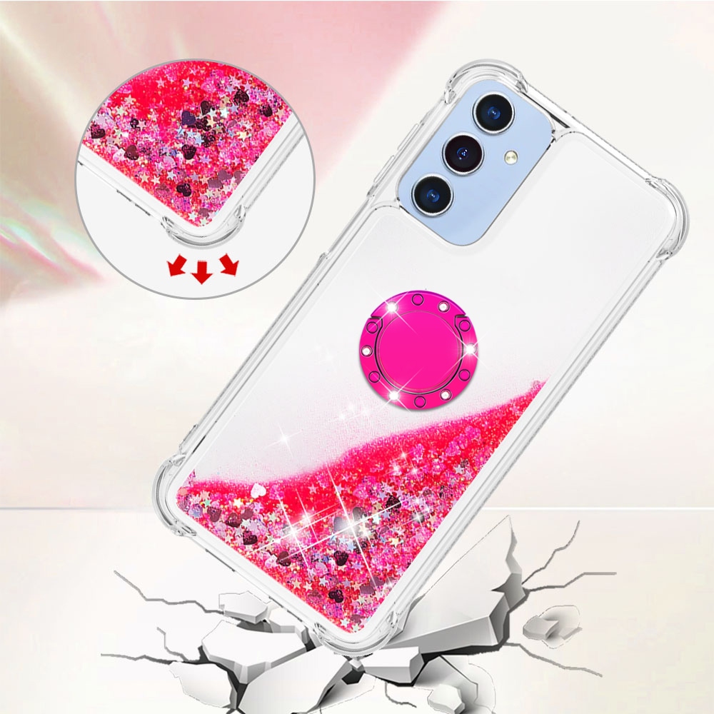 Glitt presýpací gélový obal s krúžkom na prst na Samsung Galaxy A17 5G - ružový/srdiečka