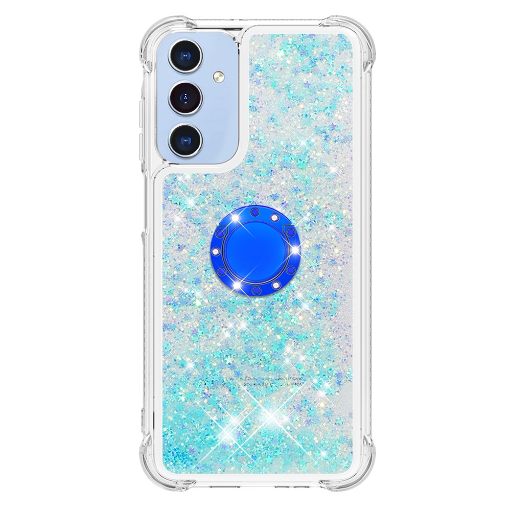 Glitt presýpacie gélový obal s krúžkom na prst na Samsung Galaxy A17 5G - modrý/hviezdičky