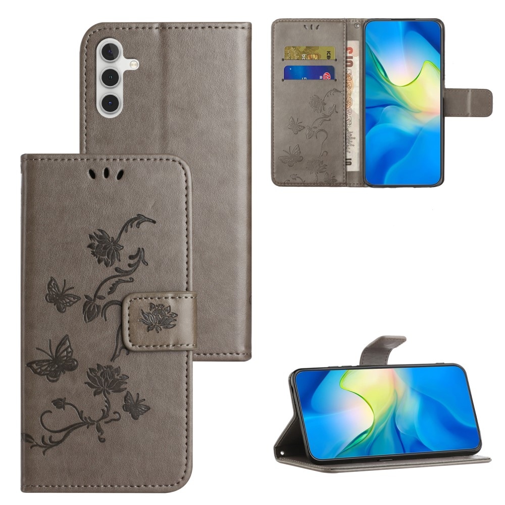 Flower knižkové púzdro na Samsung Galaxy A35 5G - šedé