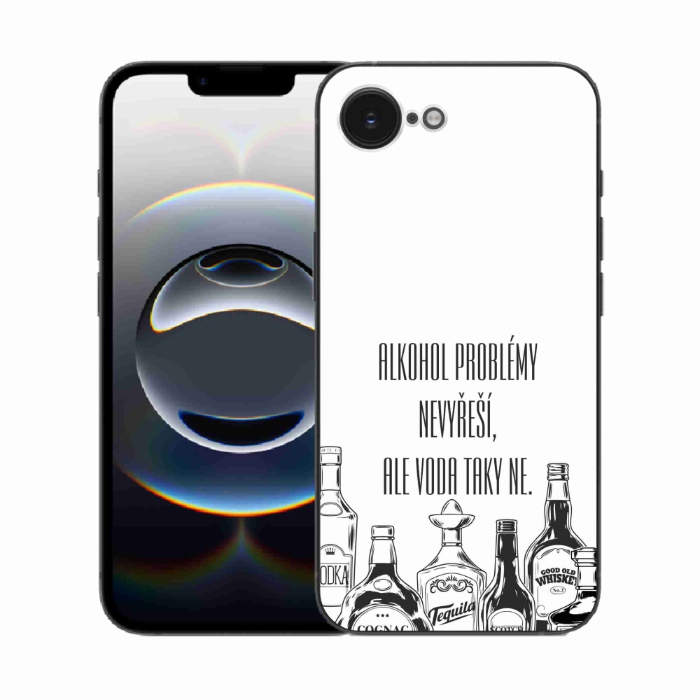 Gélový kryt mmCase na iPhone 16e - vtipný text biele pozadie