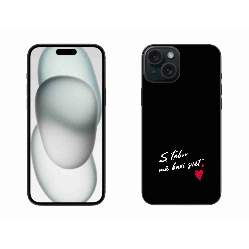 Gélový kryt mmCase na iPhone 15 Plus - zamilovaný text 1 čierne pozadie