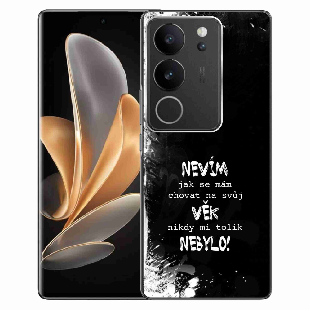 Gélový kryt mmCase na Vivo V29 5G - vtipný text 14 čierne pozadie